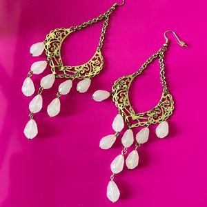 Gold and stone chandelier earrings